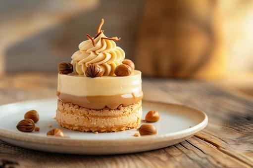マロンムースとクリームのケーキの写真