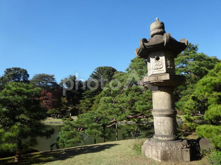 東京　六義園の石灯籠 六義園,駒込,庭園の写真素材
