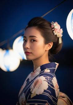 浴衣姿の日本人女性のポートレイトの写真