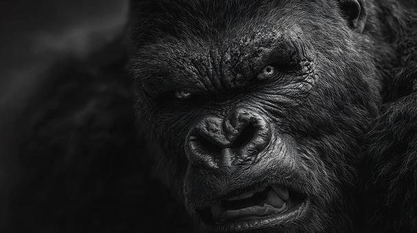 威厳と強さを秘めたゴリラの顔 威厳と強さを秘めたゴリラの顔の写真
