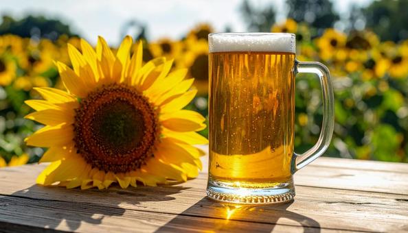 ビールと向日葵 ビールと向日葵の写真