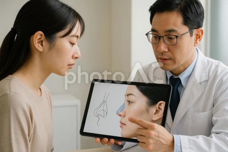 鼻整形前の打ち合わせ 美容整形,鼻整形,打ち合わせの写真素材