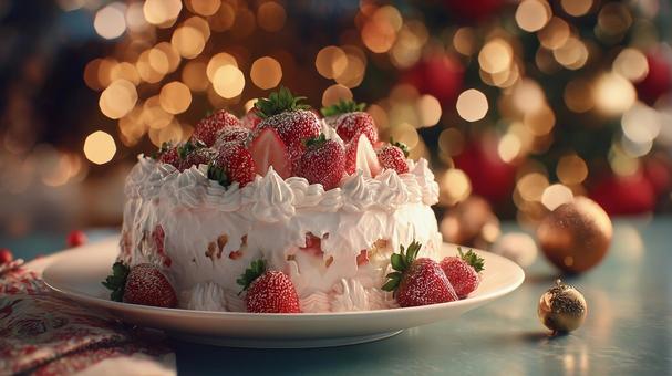 彩る苺と生クリームのクリスマスケーキ 彩る苺と生クリームのクリスマスケーキの写真