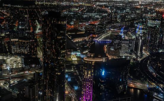 メルボルン夜景の都市光 メルボルン,夜景,高層ビルの写真素材