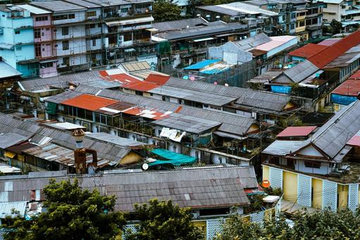 バンコク旧市街の密集地 バンコク,タイ,密集住宅の写真素材