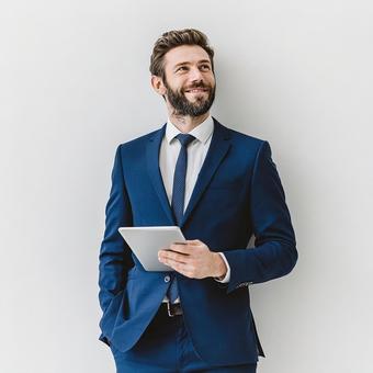 タブレットを持つ成功したビジネスリーダーの写真