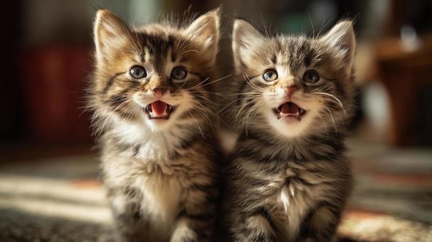 仲良し子猫のかわいいツーショットの写真