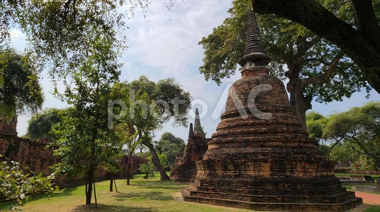 タイのワット　アユタヤ 遺跡,古代,旅行の写真素材