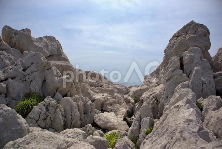 白崎海洋公園の奇岩群と空 白崎海洋公園,夏,空の写真素材
