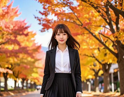 紅葉の道を散歩 紅葉の道を散歩の写真