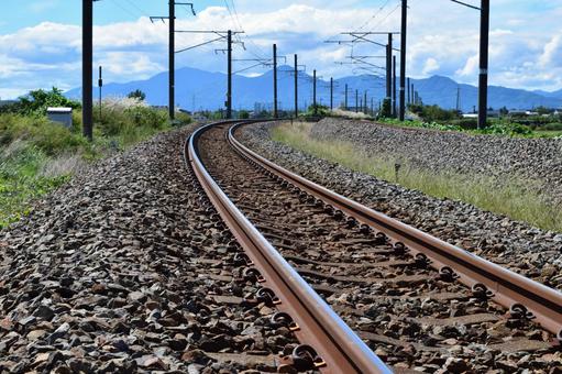 鉄道線路 羽越本線 山形県庄内 線路,電車線路,鉄道線路の写真素材