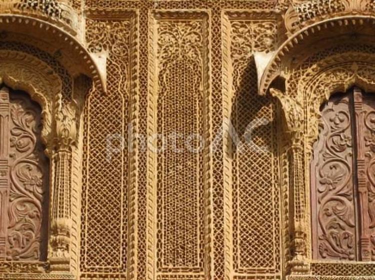 インド　ジャイサルメールの飾り窓　14 飾り窓,インド,ジャイサルメールの写真素材