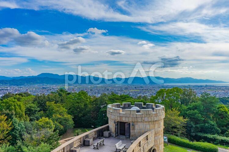松山総合公園の展望台から見た松山市の街並み 松山総合公園,松山市,愛媛県の写真素材