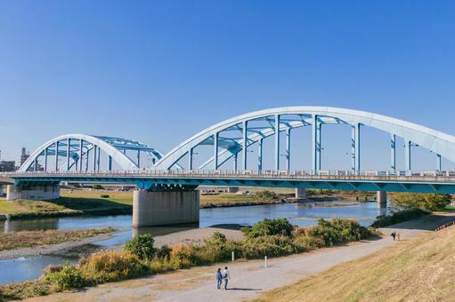 【神奈川】丸子橋3 多摩川,丸子橋,川の写真素材