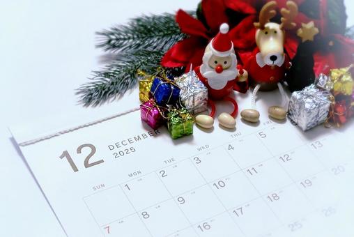 2025年12月カレンダー、クリスマス１ 2025,2025年,12月の写真素材