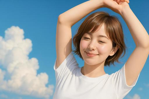 リフレッシュする健康的な女性 リフレッシュする健康的な女性の写真
