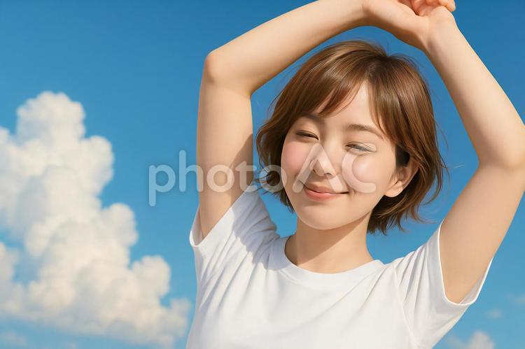 リフレッシュする健康的な女性 女性,リフレッシュ,夏の写真素材