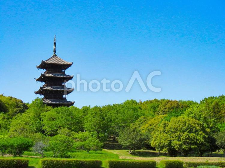 岡山県 吉備路の風景〜備中国分寺の五重塔 備中国分寺,吉備路,岡山県の写真素材