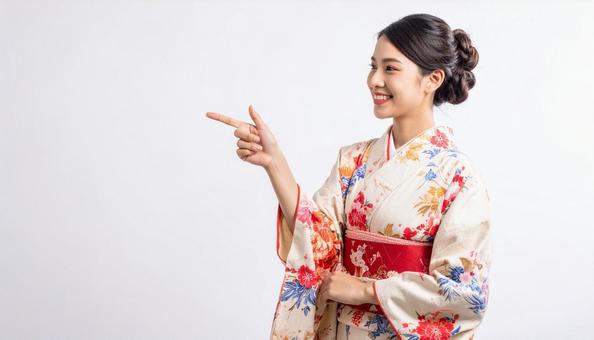 和装/女性/指差し/微笑み 和装/女性/指差し/微笑みの写真