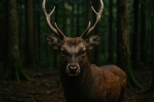 こちらを睨む野生の鹿 こちらを睨む野生の鹿の写真