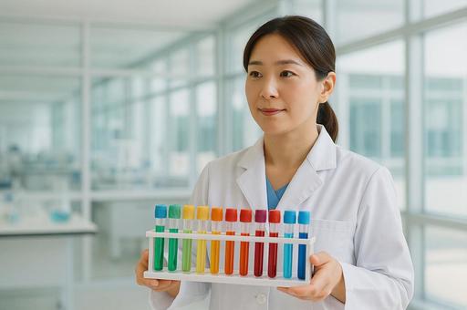 検査ラボで試験管ラックを扱うシーン 検査ラボで試験管ラックを扱うシーンの写真