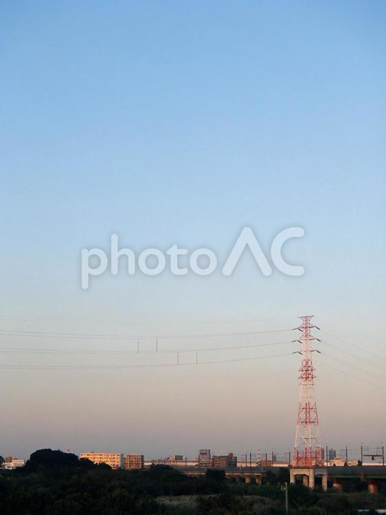 鉄塔がある風景 鉄塔,送電線,電線の写真素材