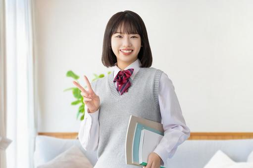 受験生・制服姿の女子高校生 受験生,受験,高校生の写真素材