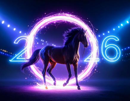 2026年サイバーネオン風な馬の年賀素材 2026年サイバーネオン風な馬の年賀素材の写真