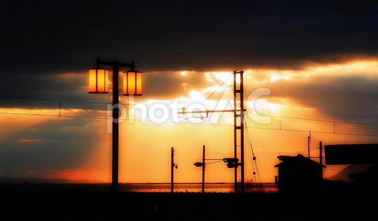 宍道湖岸の夕景 夕景,夕陽,夕日の写真素材