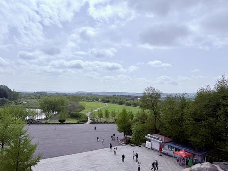 少し晴れてきた虎山長城からの景観 虎山長城,中国,丹東の写真素材