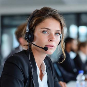 コールセンターで働く女性の写真