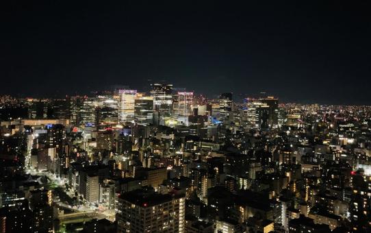 Photo, night view, building group, townscape, 
