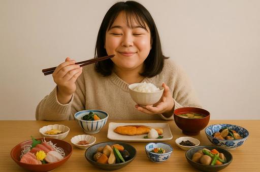 食欲の秋を満喫中の女性 食欲の秋を満喫中の女性の写真