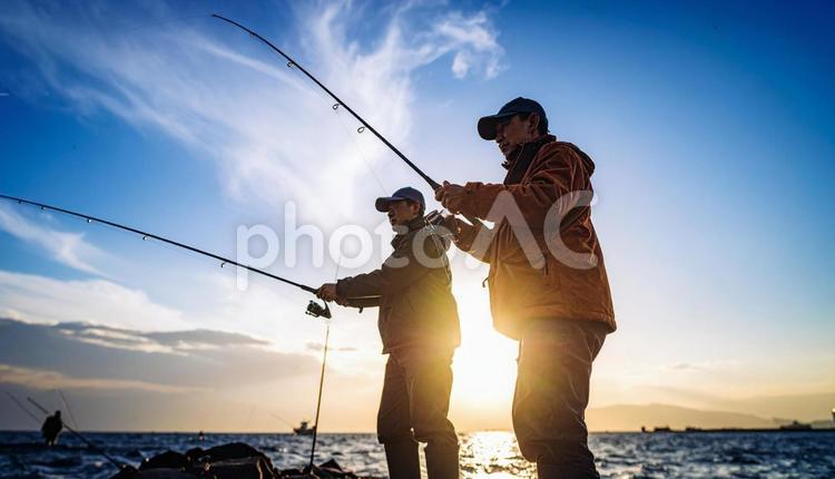 釣り公園で釣りを楽しむ 釣り公園,海釣り,レジャーの写真素材
