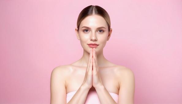 両手をあわせてお願いする外国人女性の写真