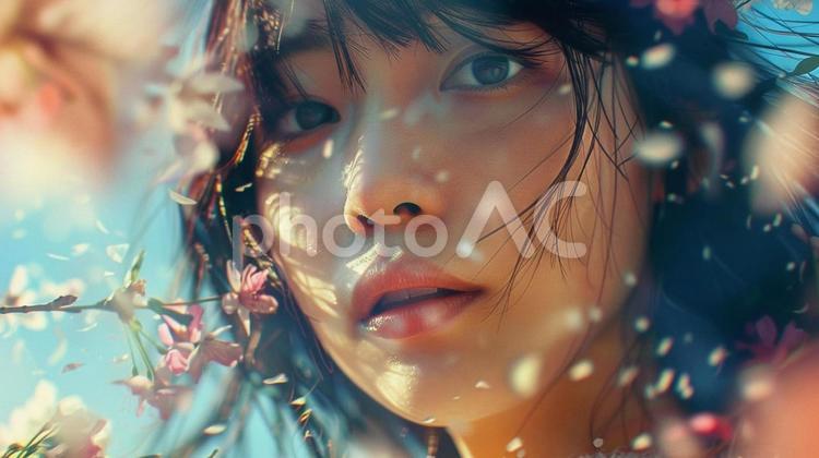 花びらと少女の肖像 風景,自然,美の写真素材