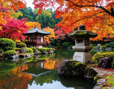 日本 秋の庭園 日本 秋の庭園の写真
