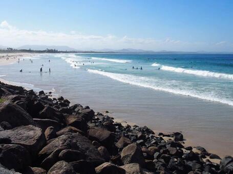 バイロンベイ メインビーチ ビーチ,海,空の写真素材