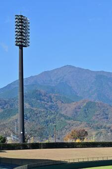 夜間照明 野球場,夜間照明,いせはらサンシャインスタジアムの写真素材