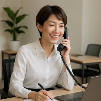 電話を受けてメモを取ってる女性の写真