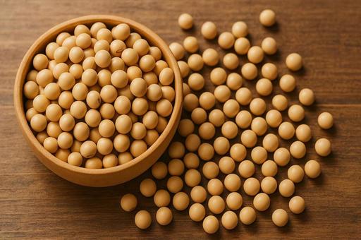 大豆と木の器の食材イメージ・健康食品 大豆と木の器の食材イメージ・健康食品の写真