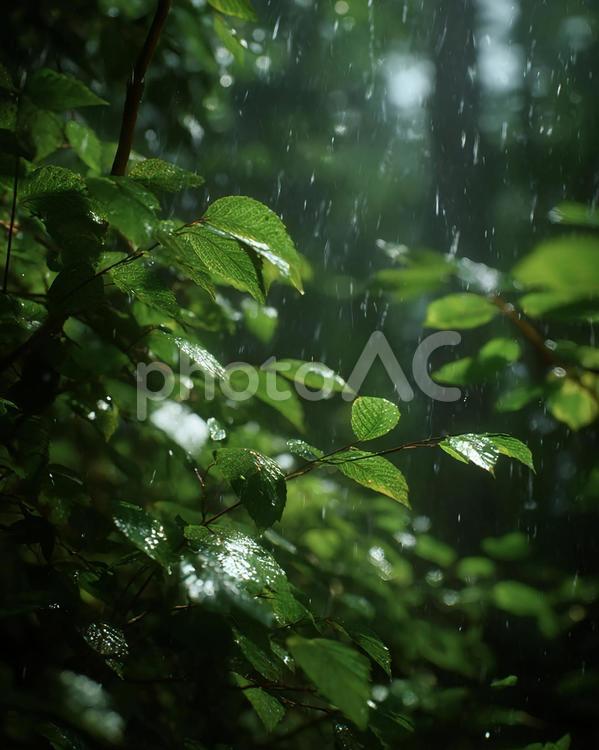自然の恵み、雨と緑の調和 雨,森,木々の写真素材