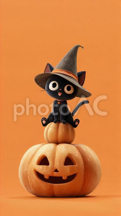 ハロウィンイメージ　猫とかぼちゃ ハロウィン,ハロウィーン,縦の写真素材