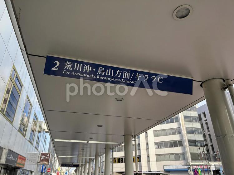 土浦駅西口バス停　2番乗り場　行き先案内 バス,路線バス,土浦駅の写真素材