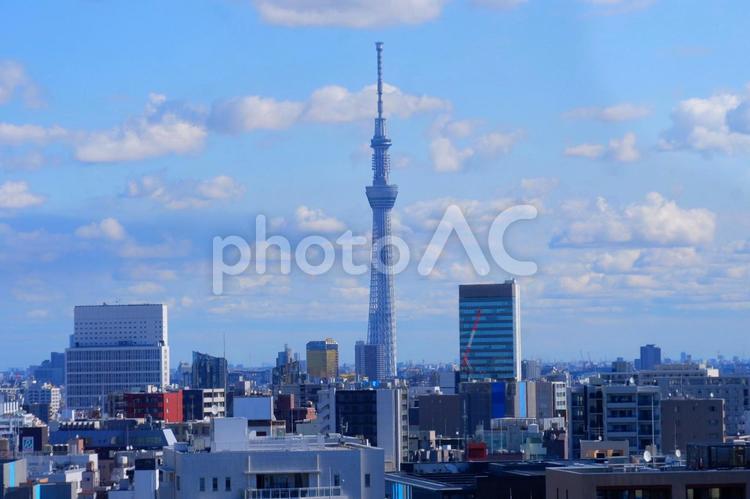 スカイツリーの見える景色 東京,街並み,街並の写真素材