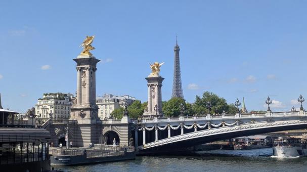 Pont Alexandre III and the Eiffel Tower, eiffel tower, alexandre iii bridge, bridge, JPG