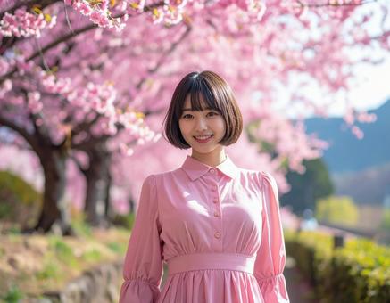 春・彼女のポートレートは桜色の写真