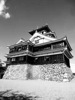 京都府-福知山城-天守-白黒 京都府-福知山城-天守-白黒 福知山城,城,天守の写真素材