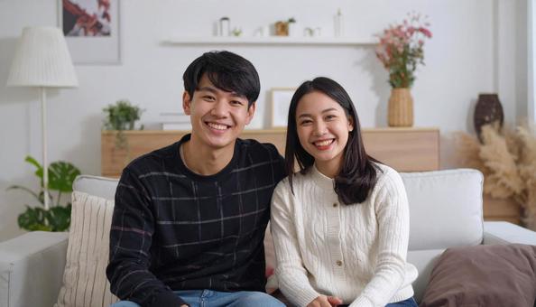 若い日本人カップルのポートレート 若い日本人カップルのポートレートの写真
