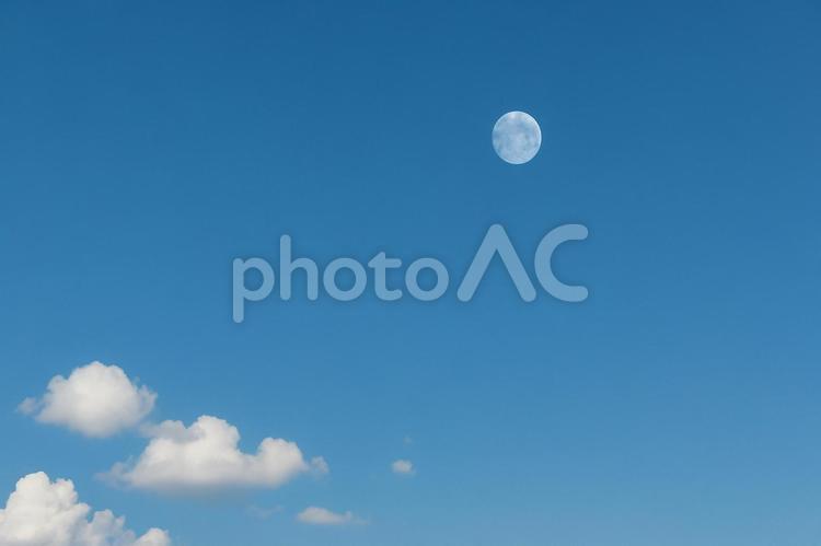 青空に浮かぶ昼の月 青空,昼の月,月の写真素材